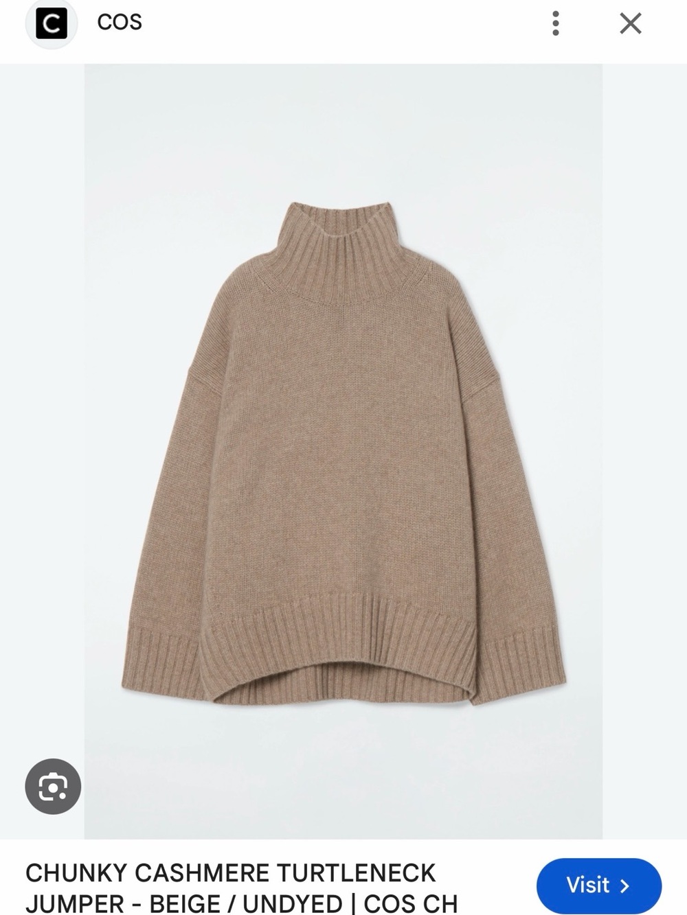 COS Undyed Beige Chunky Cashmere Turtleneck Sweater